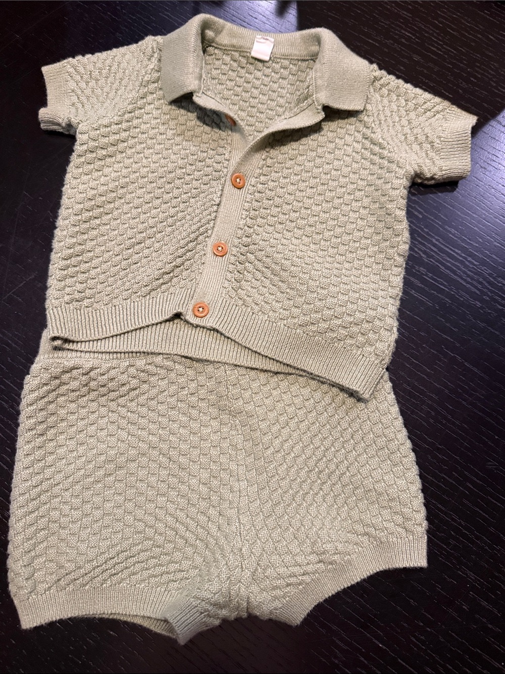 Kids Knit Short Set - Sage Green Polo Top & Shorts